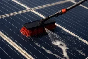 How Often Should I Clean Solar Panels Blog Header Image - brush cleaning solar panel