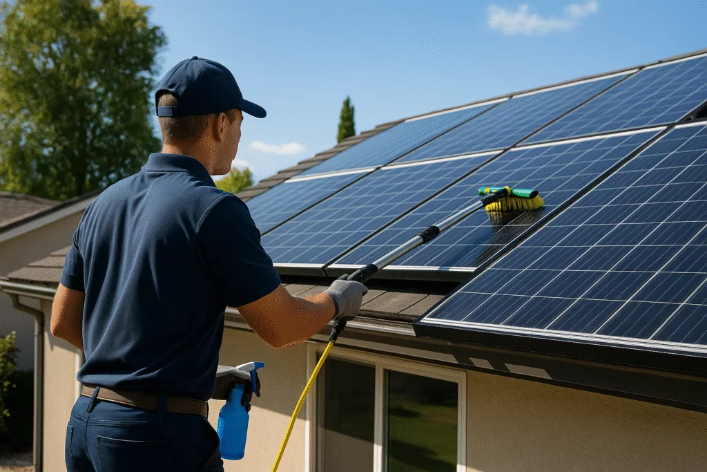 How much does it cost to clean solar panels blog image of a man cleaning solar panels